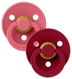 BIBS Schnuller Colour 2er-Pack Latex Größe 2, Coral/Ruby