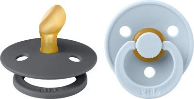 BIBS Colour Schnuller 2er-Pack Latex Größe 1 Anatomisch, Iron/Baby Blue