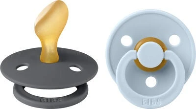 BIBS Colour Schnuller 2er-Pack Latex Größe 2 Anatomisch, Iron/Baby Blue