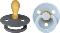 BIBS Colour Schnuller 2er-Pack Latex Größe 2 Symmetrisch, Iron/Baby Blue