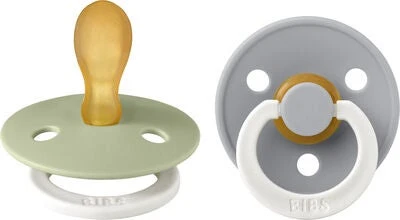 BIBS Colour Schnuller 2er-Pack Latex Größe 2 Symmetrisch, Sage Glow/Cloud Glow