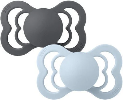 BIBS Supreme Schnuller 2er-Pack Silikon Gr. 2, Iron/Baby Blue